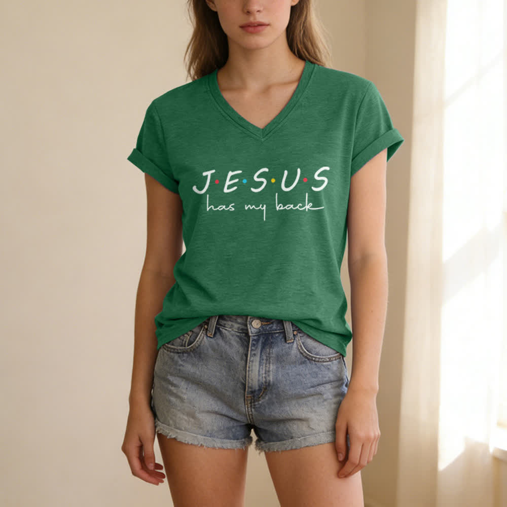 Christianartworkshop Camiseta de mujer con cuello en V y estampado "Jesús me respalda" - image 15