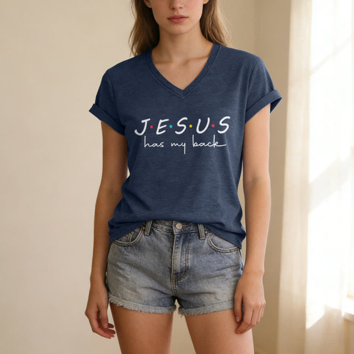 Christianartworkshop Camiseta de mujer con cuello en V y estampado "Jesús me respalda" - image 19