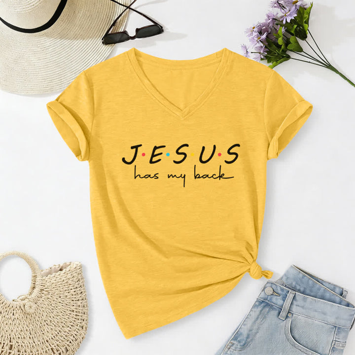 Christianartworkshop Camiseta de mujer con cuello en V y estampado "Jesús me respalda" - Amarillo - 2XL - image 10