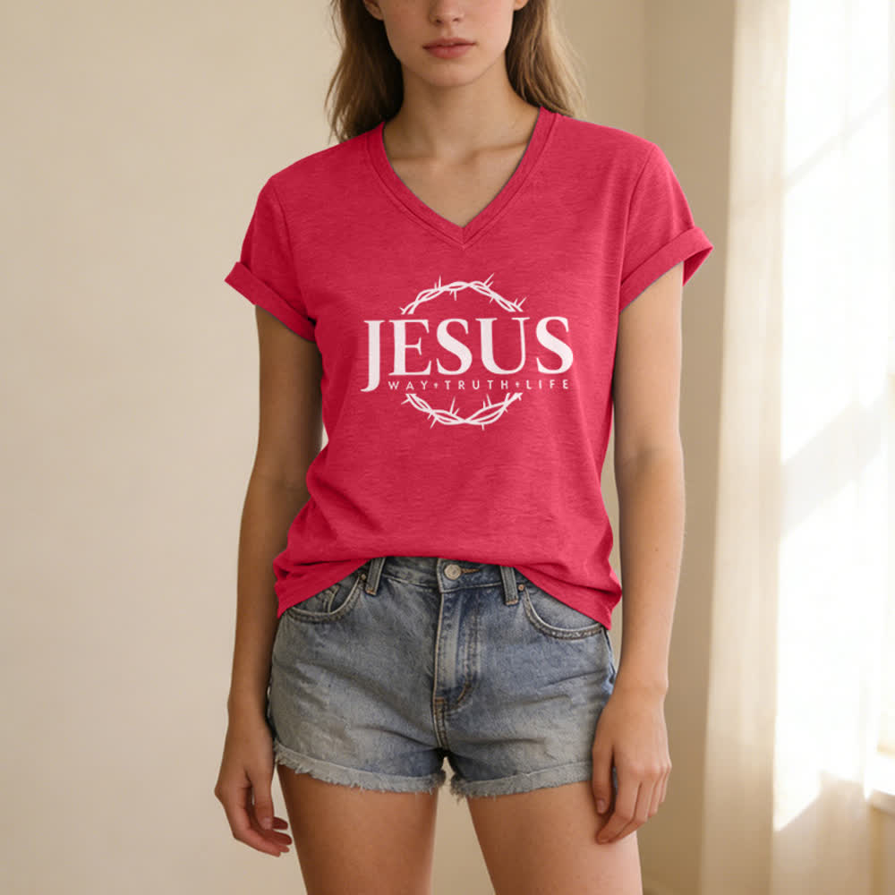Christianartworkshop Camiseta informal de mujer con estampado de Jesús y cuello en V. - image 21