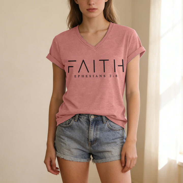 Christianartworkshop Camiseta informal de cuello en V con estampado Faith para mujer - image 21