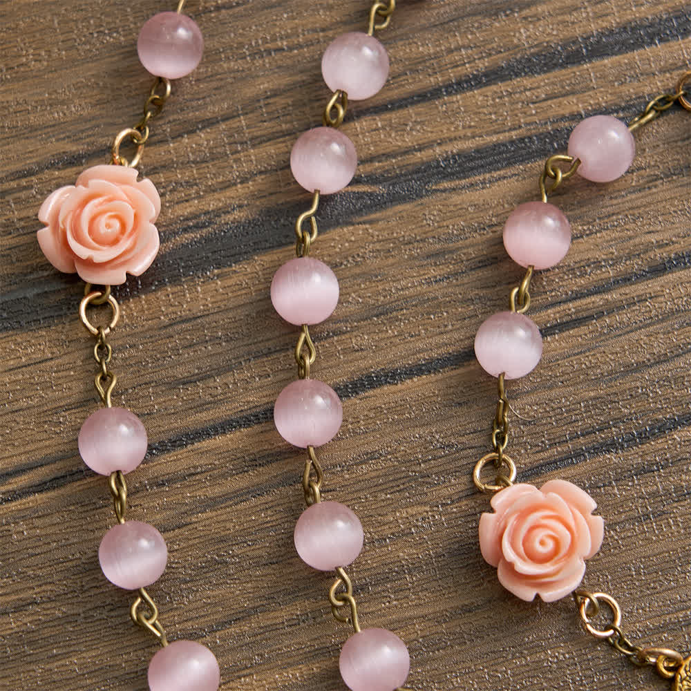 Christianartworkshop Rosario luminoso rosa ojo de gato con rosas para la devoción mariana. - image 5