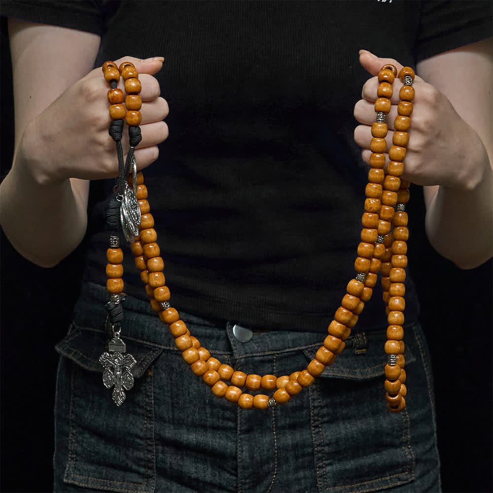 Christianartworkshop Rosario de oración decenal tradicional de madera rústica del 15/05/20 con medalla de San Benito y crucifijo. - image 1