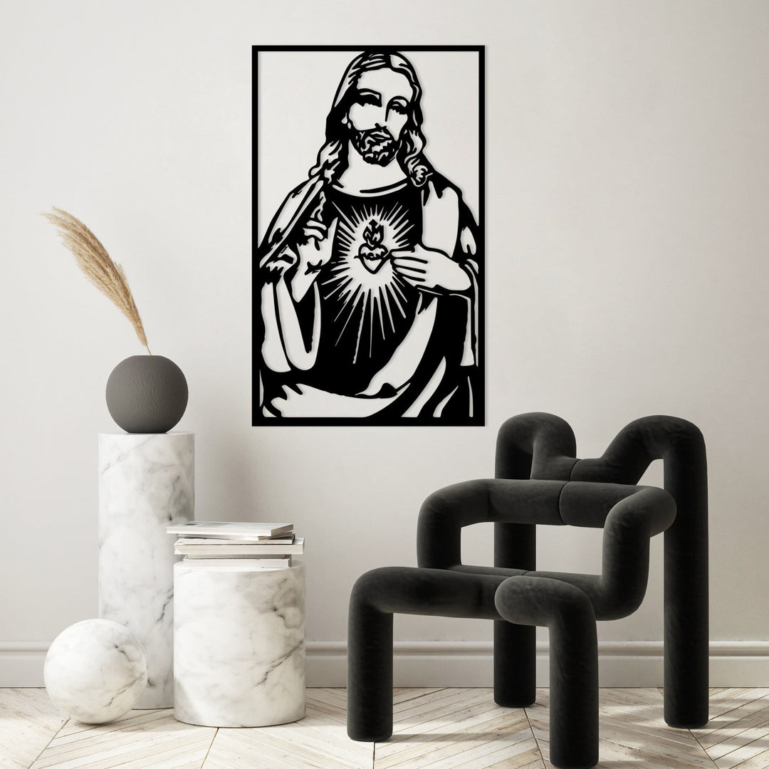 Christianartworkshop Letrero minimalista de metal del Sagrado Corazón de Jesús para pared: Un recordatorio silencioso de su tierna misericordia. - image 0