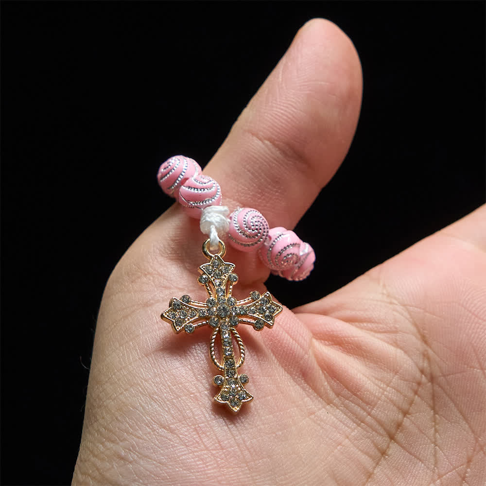 Christianartworkshop Rosario de dedo rosa brillante con remolinos: una pequeña devoción con brillo. - image 1