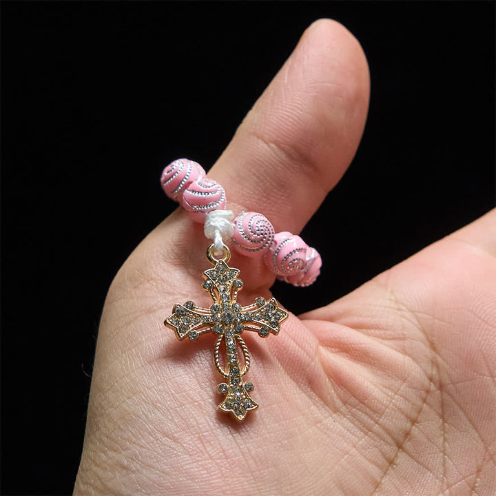 Christianartworkshop Rosario de dedo rosa brillante con remolinos: una pequeña devoción con brillo. - image 1