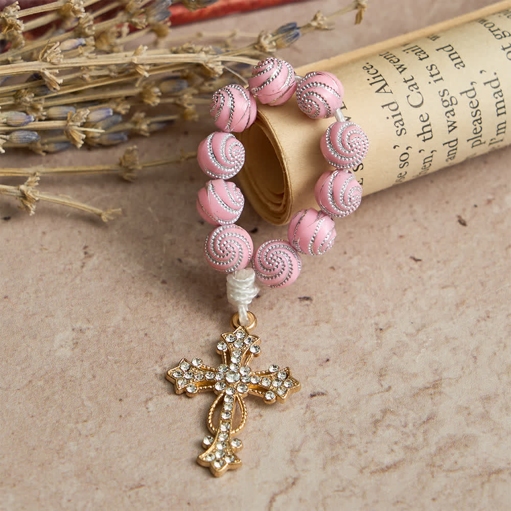 Christianartworkshop Rosario de dedo rosa brillante con remolinos: una pequeña devoción con brillo. - image 2
