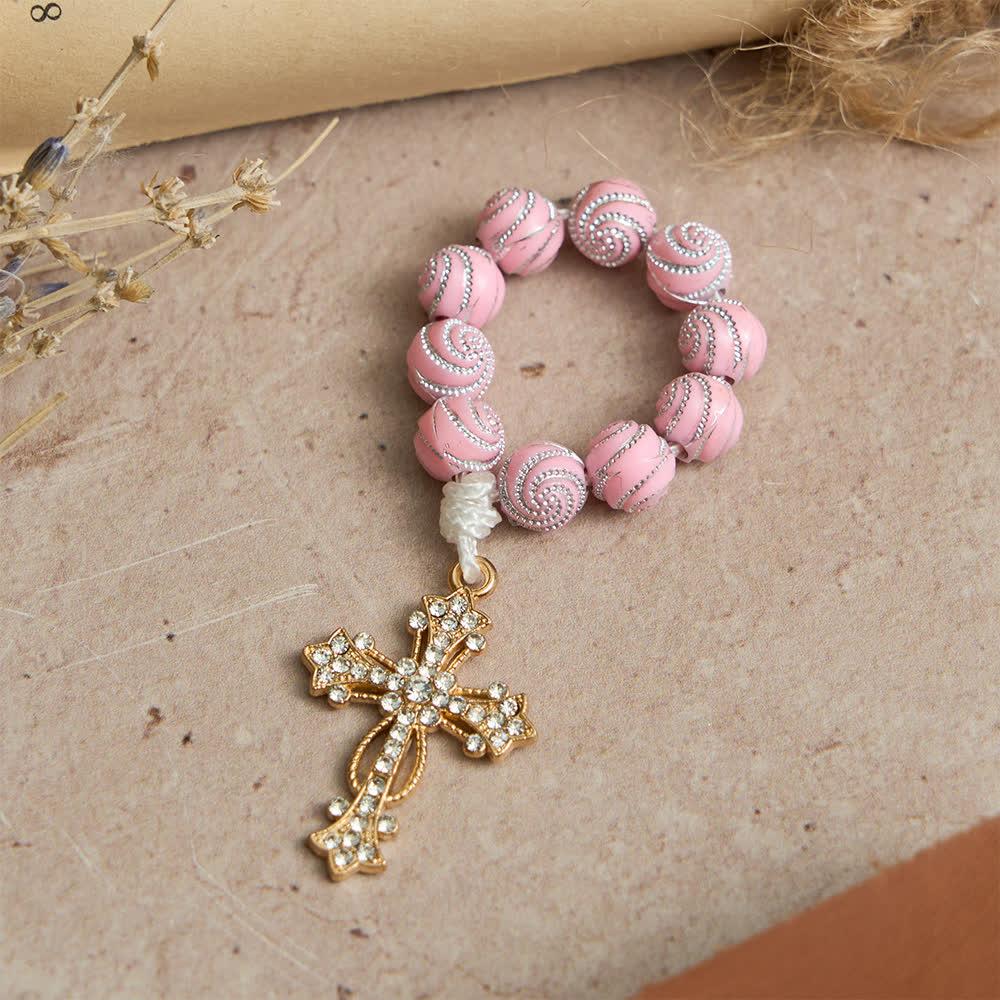 Christianartworkshop Rosario de dedo rosa brillante con remolinos: una pequeña devoción con brillo. - 10 piezas - image 0