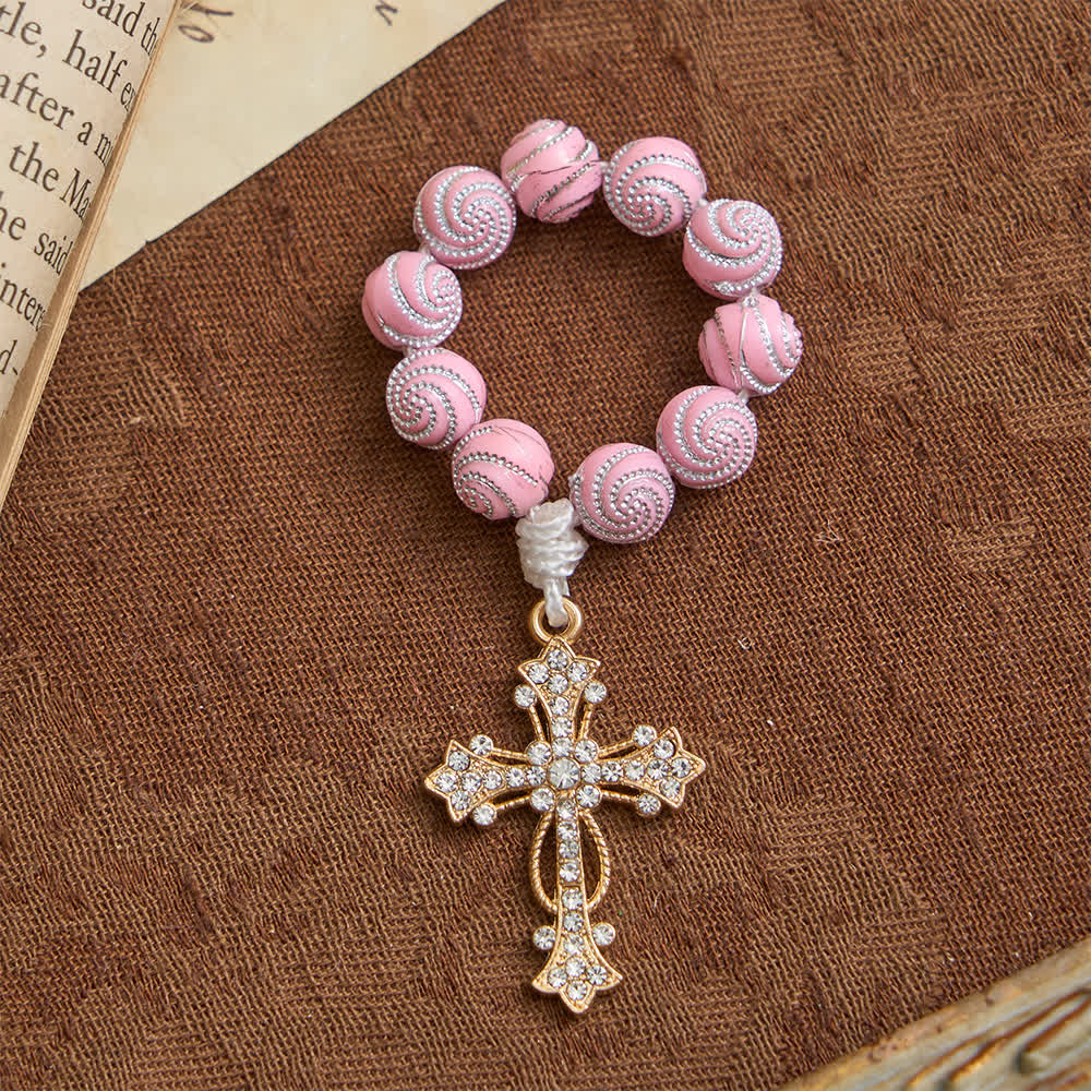 Christianartworkshop Rosario de dedo rosa brillante con remolinos: una pequeña devoción con brillo. - image 5