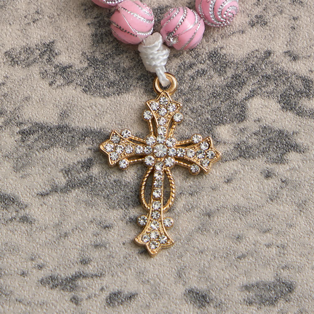 Christianartworkshop Rosario de dedo rosa brillante con remolinos: una pequeña devoción con brillo. - image 7