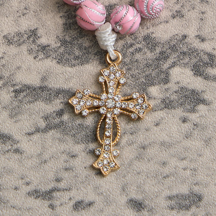 Christianartworkshop Rosario de dedo rosa brillante con remolinos: una pequeña devoción con brillo. - image 7