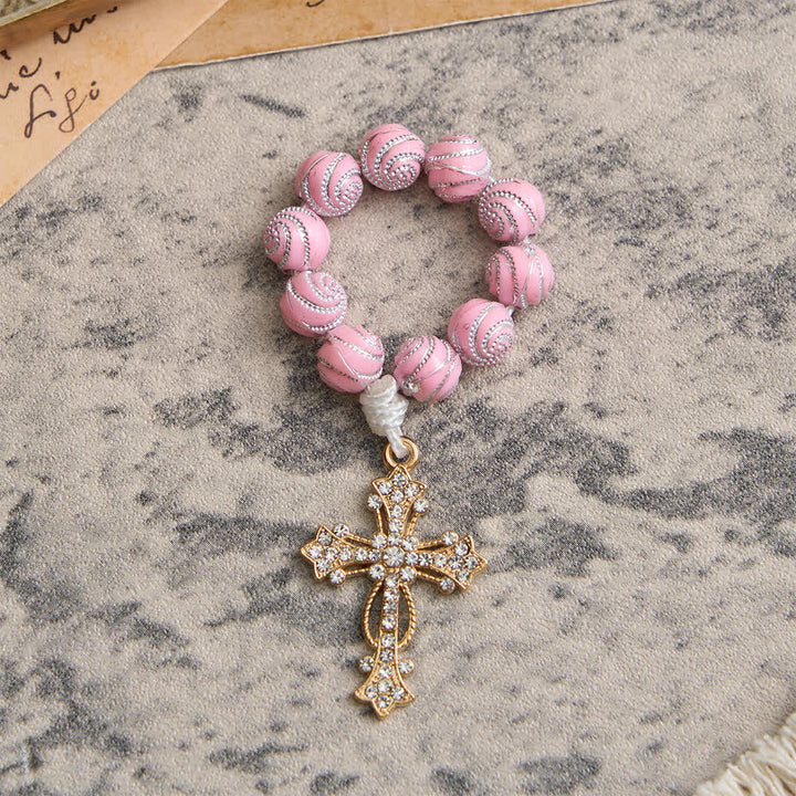 Christianartworkshop Rosario de dedo rosa brillante con remolinos: una pequeña devoción con brillo. - image 4