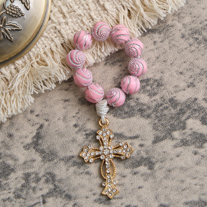 Christianartworkshop Rosario de dedo rosa brillante con remolinos: una pequeña devoción con brillo. - image 3