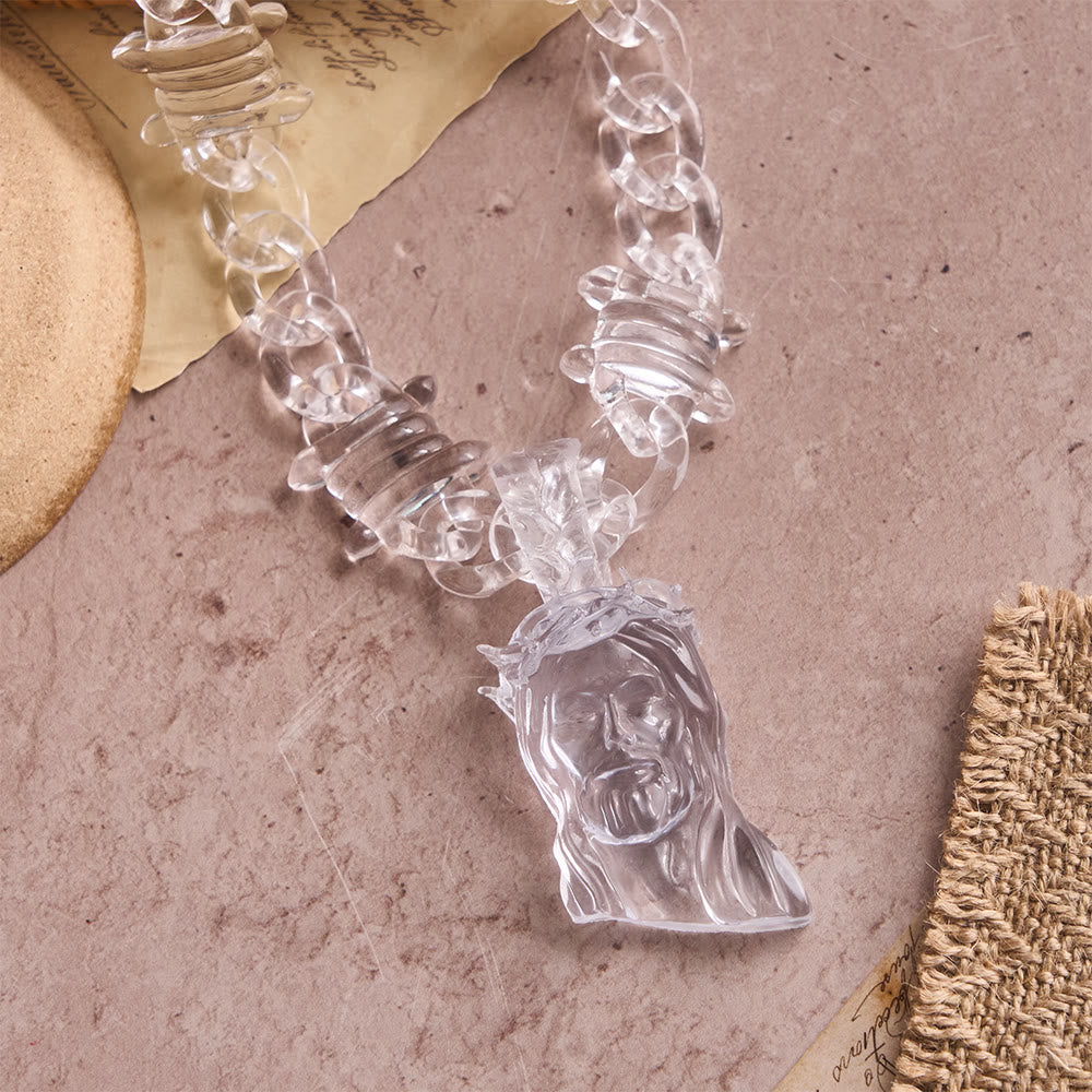 Christianartworkshop Collar de Jesús de acrílico iridiscente llamativo con cadena gruesa con pinchos: un símbolo diario de fuerza y ​​esperanza. - image 10