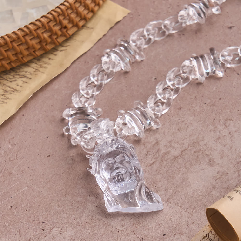 Christianartworkshop Collar de Jesús de acrílico iridiscente llamativo con cadena gruesa con pinchos: un símbolo diario de fuerza y ​​esperanza. - image 8