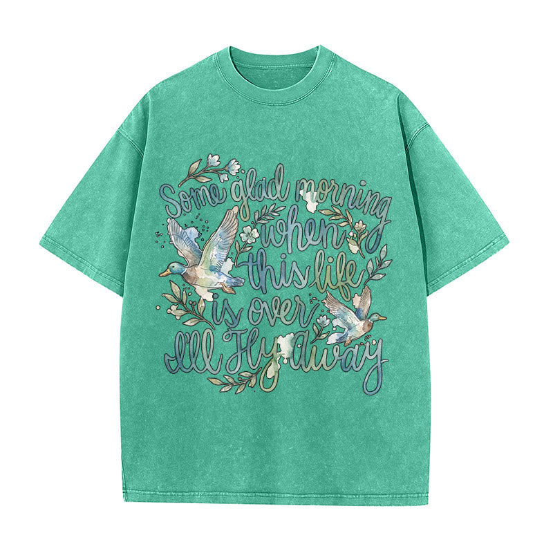 Christianartworkshop Una mañana feliz cuando esta vida termine, volaré lejos. Camiseta lavada con estampado floral de pato en acuarela. - Verde - 5XL - image 3