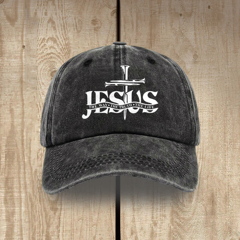 Christianartworkshop Jesús El Camino La Verdad La Vida Clavos Cruz Gorra de béisbol lavada - Negro - image 0