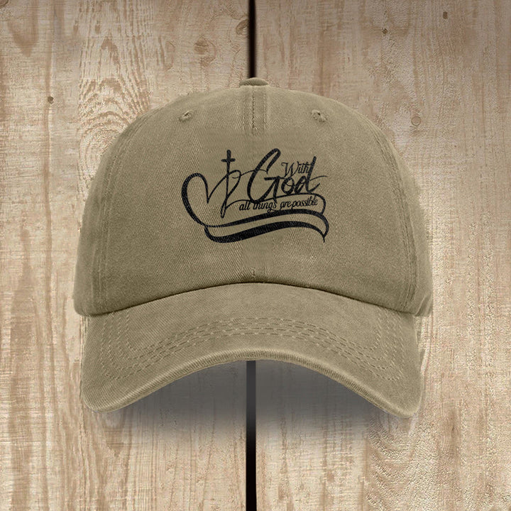 Christianartworkshop Gorra de béisbol lavada con la inscripción "Con Dios todo es posible" y cruz en forma de corazón. - Caqui - image 16