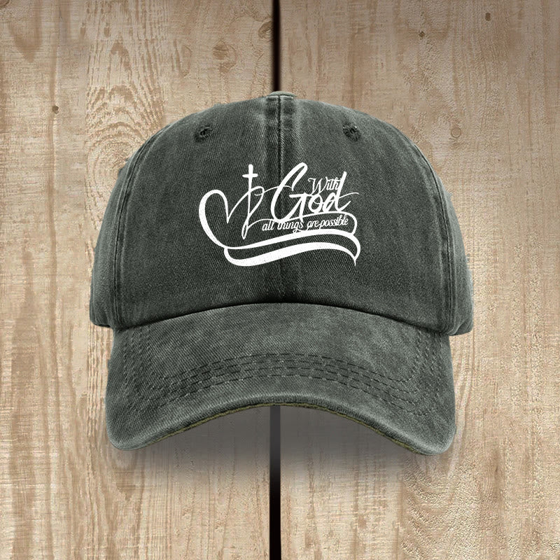Christianartworkshop Gorra de béisbol lavada con la inscripción "Con Dios todo es posible" y cruz en forma de corazón. - Verde militar - image 14