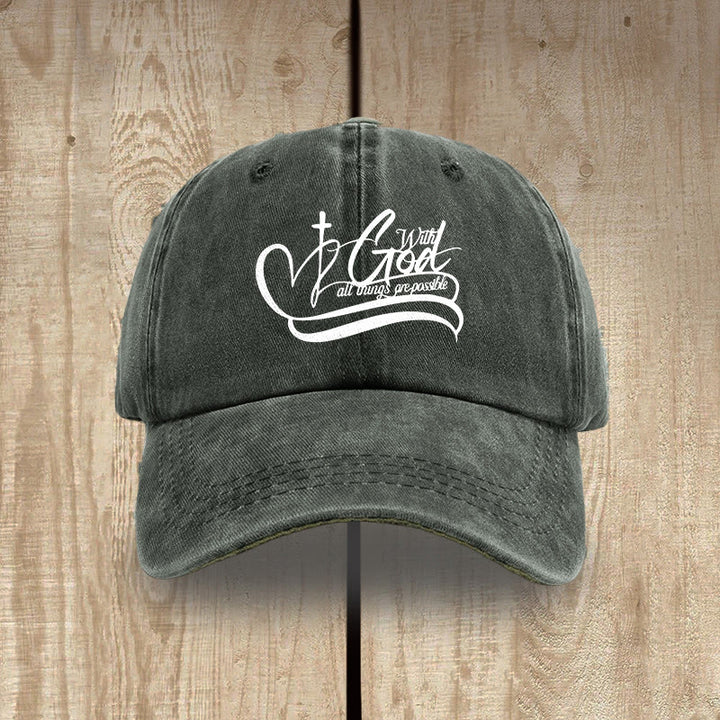 Christianartworkshop Gorra de béisbol lavada con la inscripción "Con Dios todo es posible" y cruz en forma de corazón. - Verde militar - image 14
