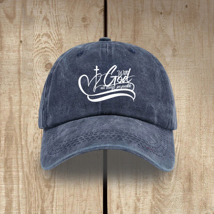 Christianartworkshop Gorra de béisbol lavada con la inscripción "Con Dios todo es posible" y cruz en forma de corazón. - Azul marino - image 6
