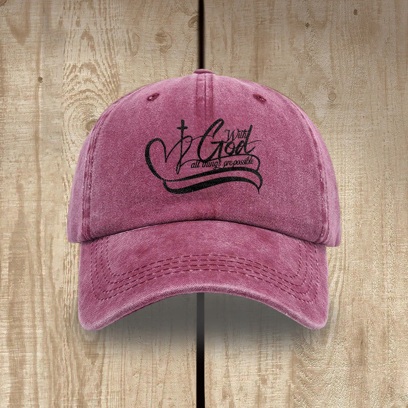 Christianartworkshop Gorra de béisbol lavada con la inscripción "Con Dios todo es posible" y cruz en forma de corazón. - Vino tinto - image 12
