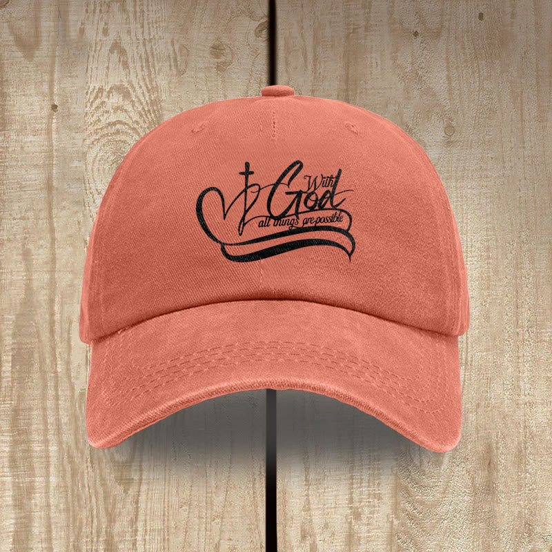 Christianartworkshop Gorra de béisbol lavada con la inscripción "Con Dios todo es posible" y cruz en forma de corazón. - Naranja - image 13