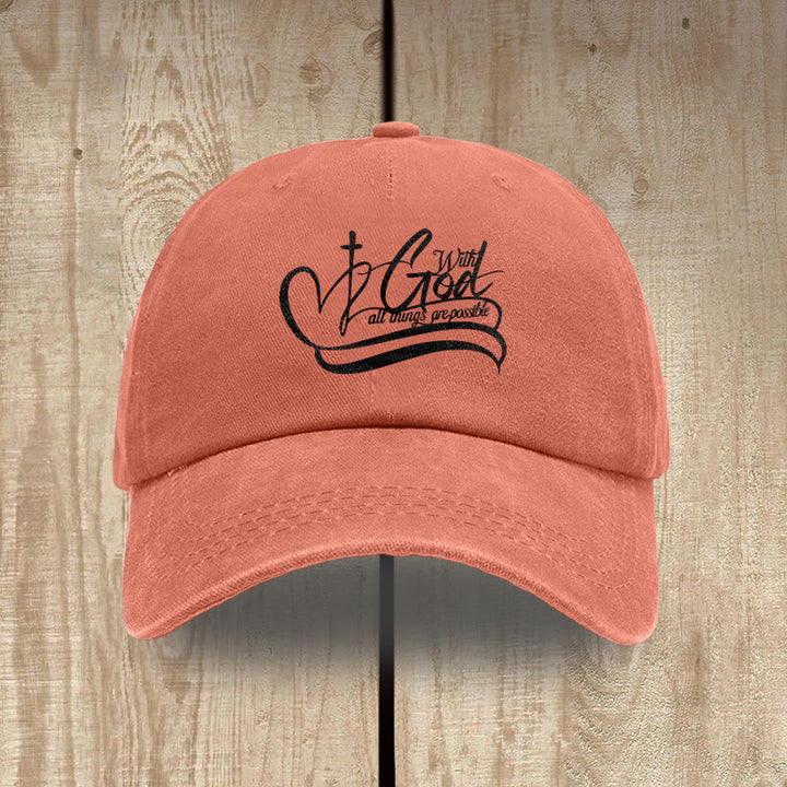 Christianartworkshop Gorra de béisbol lavada con la inscripción "Con Dios todo es posible" y cruz en forma de corazón. - Naranja - image 13