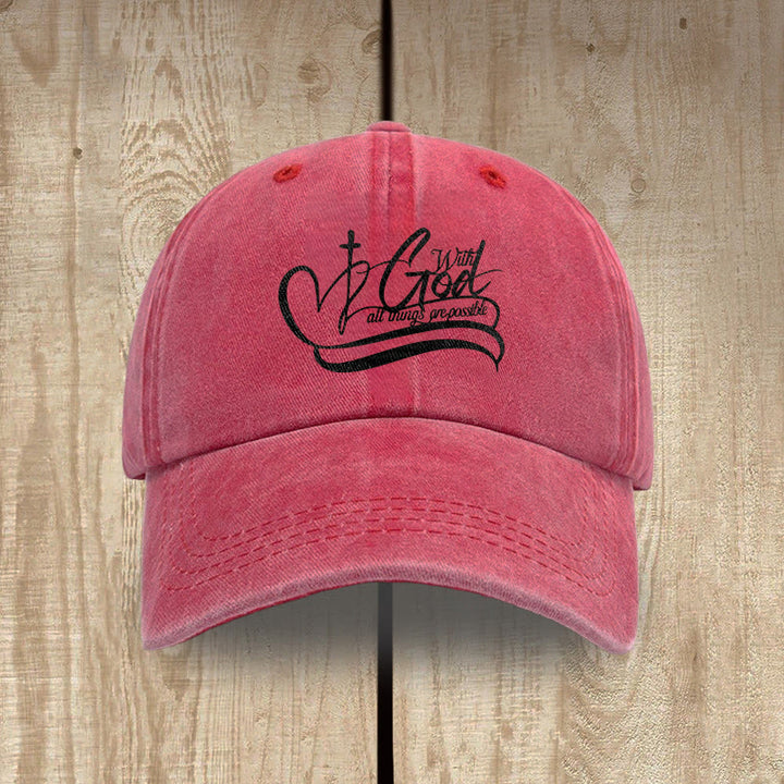 Christianartworkshop Gorra de béisbol lavada con la inscripción "Con Dios todo es posible" y cruz en forma de corazón. - Rojo - image 8