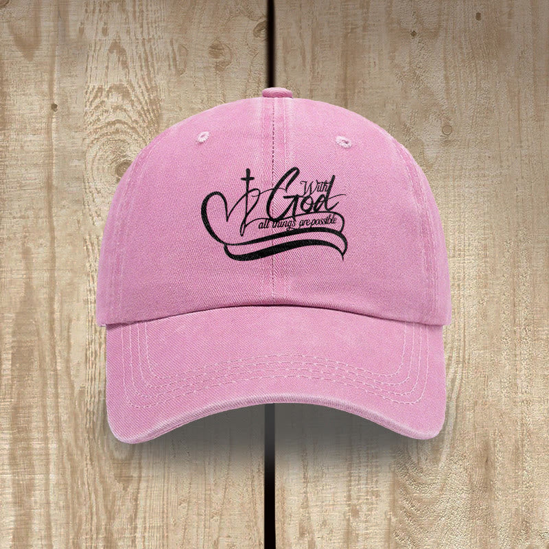 Christianartworkshop Gorra de béisbol lavada con la inscripción "Con Dios todo es posible" y cruz en forma de corazón. - Rosa - image 7