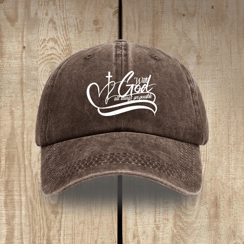 Christianartworkshop Gorra de béisbol lavada con la inscripción "Con Dios todo es posible" y cruz en forma de corazón. - Café - image 15