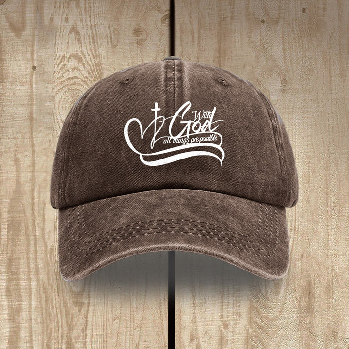 Christianartworkshop Gorra de béisbol lavada con la inscripción "Con Dios todo es posible" y cruz en forma de corazón. - Café - image 15