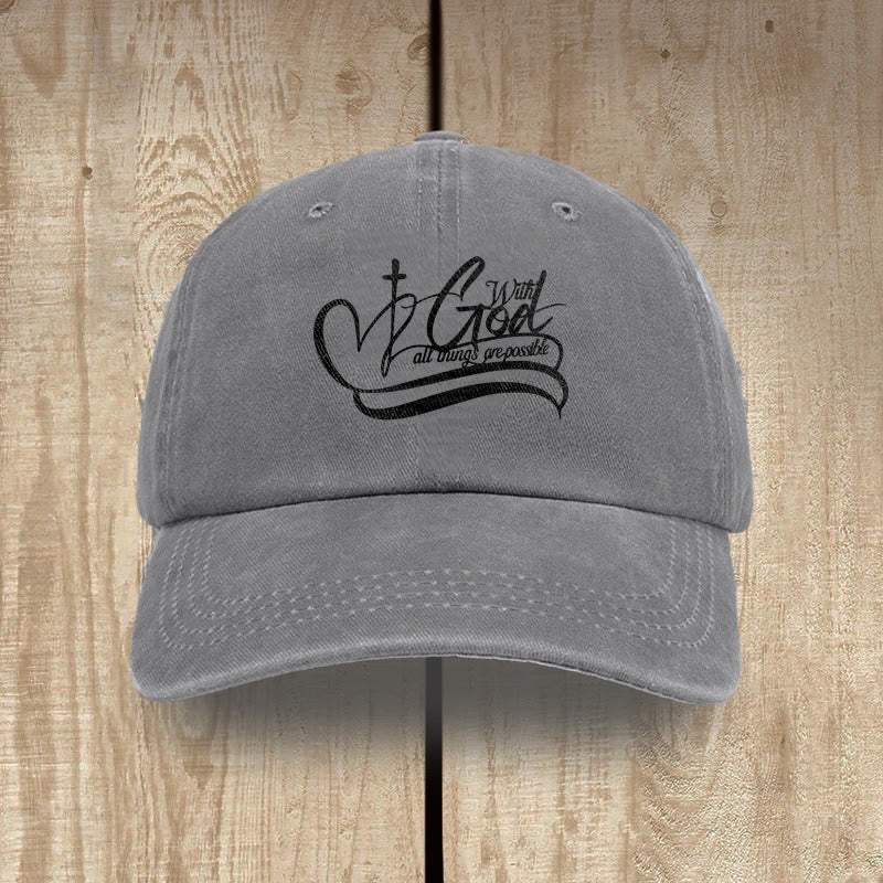 Christianartworkshop Gorra de béisbol lavada con la inscripción "Con Dios todo es posible" y cruz en forma de corazón. - Gris - image 11