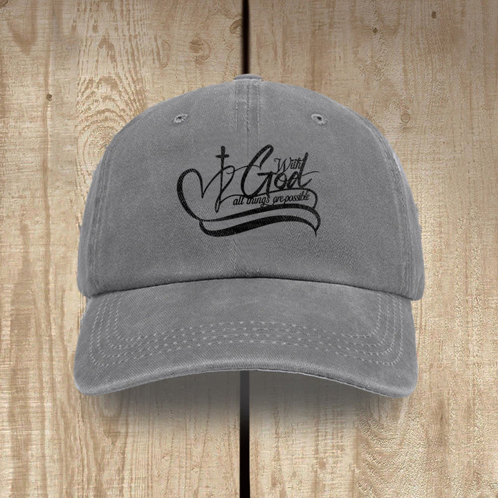 Christianartworkshop Gorra de béisbol lavada con la inscripción "Con Dios todo es posible" y cruz en forma de corazón. - Gris - image 11