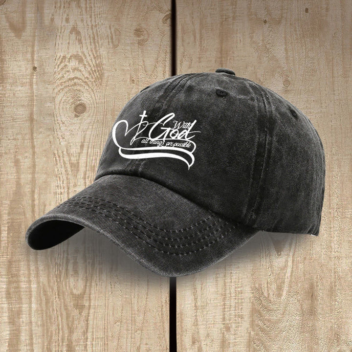 Christianartworkshop Gorra de béisbol lavada con la inscripción "Con Dios todo es posible" y cruz en forma de corazón. - image 3