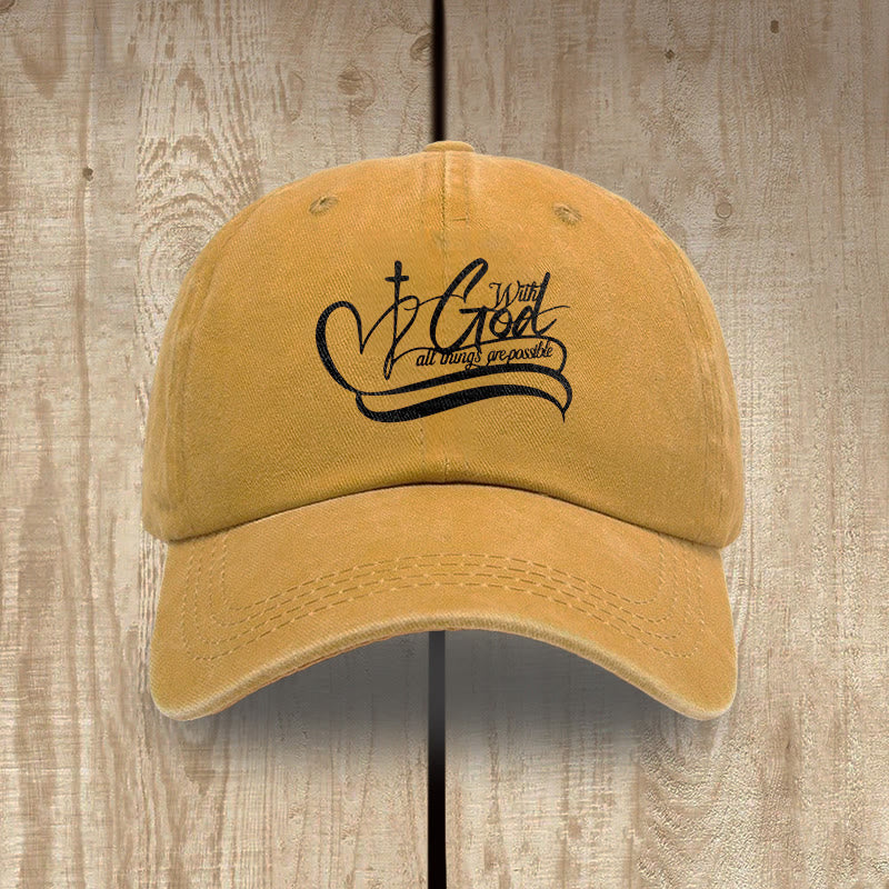 Christianartworkshop Gorra de béisbol lavada con la inscripción "Con Dios todo es posible" y cruz en forma de corazón. - Amarillo - image 10