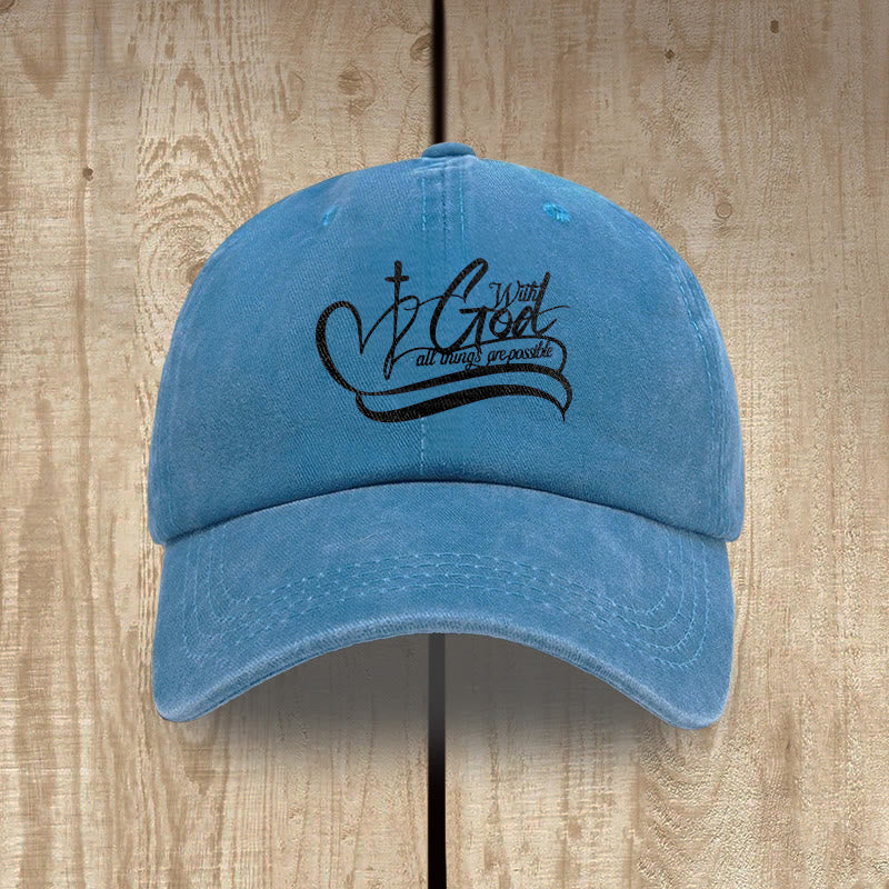 Christianartworkshop Gorra de béisbol lavada con la inscripción "Con Dios todo es posible" y cruz en forma de corazón. - Azul - image 9