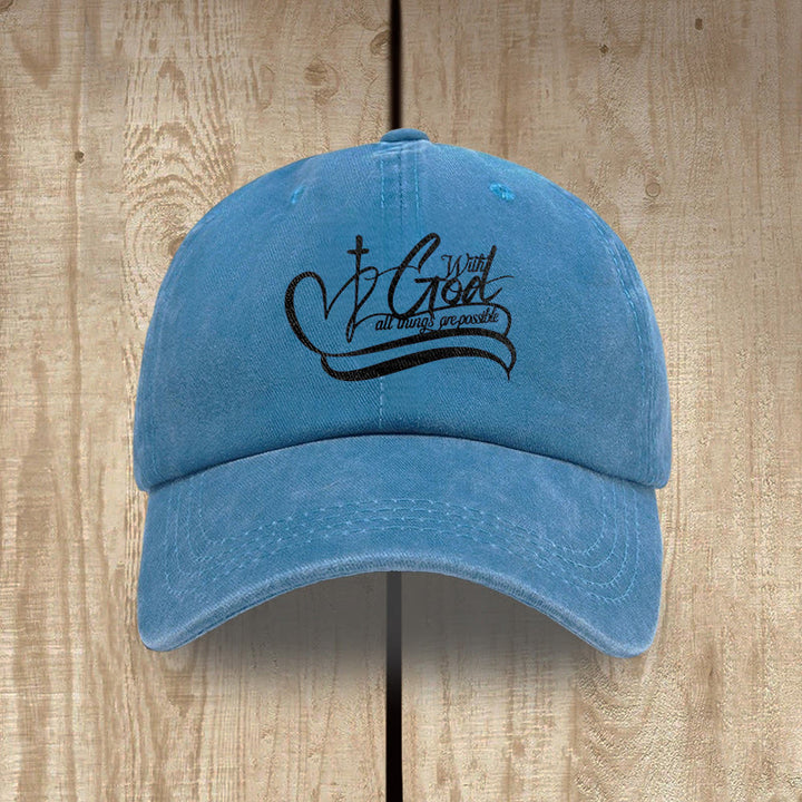Christianartworkshop Gorra de béisbol lavada con la inscripción "Con Dios todo es posible" y cruz en forma de corazón. - Azul - image 9