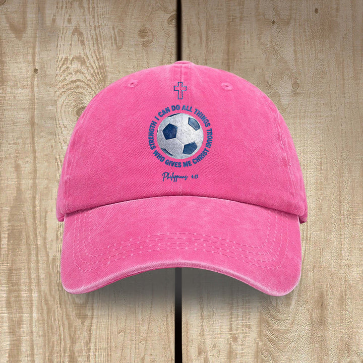 Christianartworkshop Todo lo puedo en Cristo que me fortalece. Fútbol. Filipenses 4:13. Gorra de béisbol lavada. - Fucsia - image 16