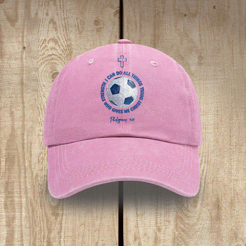 Christianartworkshop Todo lo puedo en Cristo que me fortalece. Fútbol. Filipenses 4:13. Gorra de béisbol lavada. - Rosa - image 6