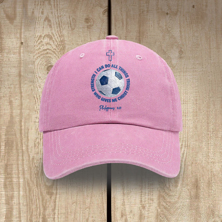 Christianartworkshop Todo lo puedo en Cristo que me fortalece. Fútbol. Filipenses 4:13. Gorra de béisbol lavada. - Rosa - image 6