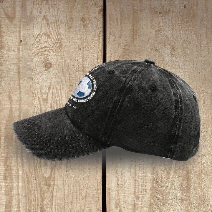 Christianartworkshop Todo lo puedo en Cristo que me fortalece. Fútbol. Filipenses 4:13. Gorra de béisbol lavada. - image 2