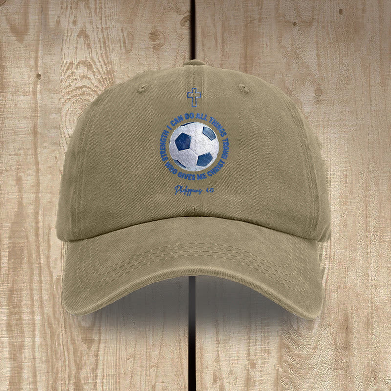 Christianartworkshop Todo lo puedo en Cristo que me fortalece. Fútbol. Filipenses 4:13. Gorra de béisbol lavada. - Caqui - image 15