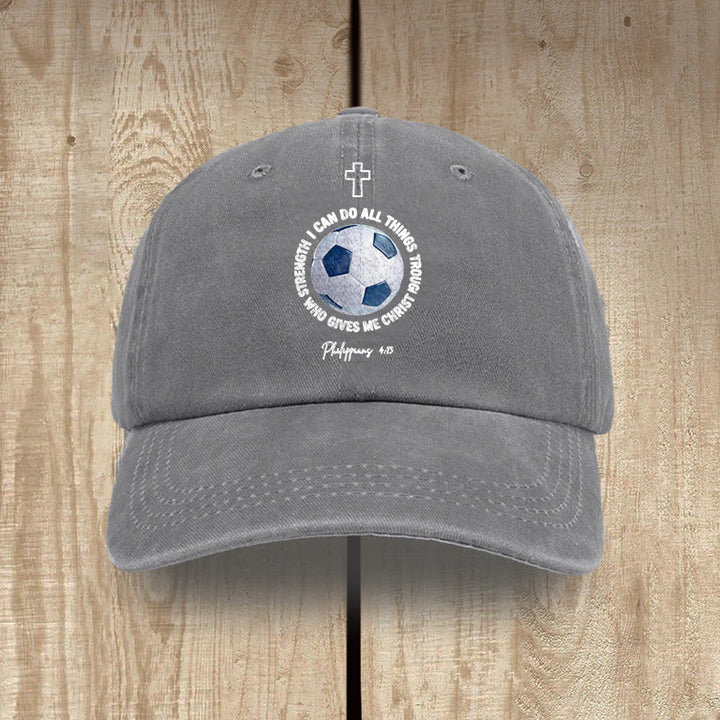Christianartworkshop Todo lo puedo en Cristo que me fortalece. Fútbol. Filipenses 4:13. Gorra de béisbol lavada. - Gris - image 10
