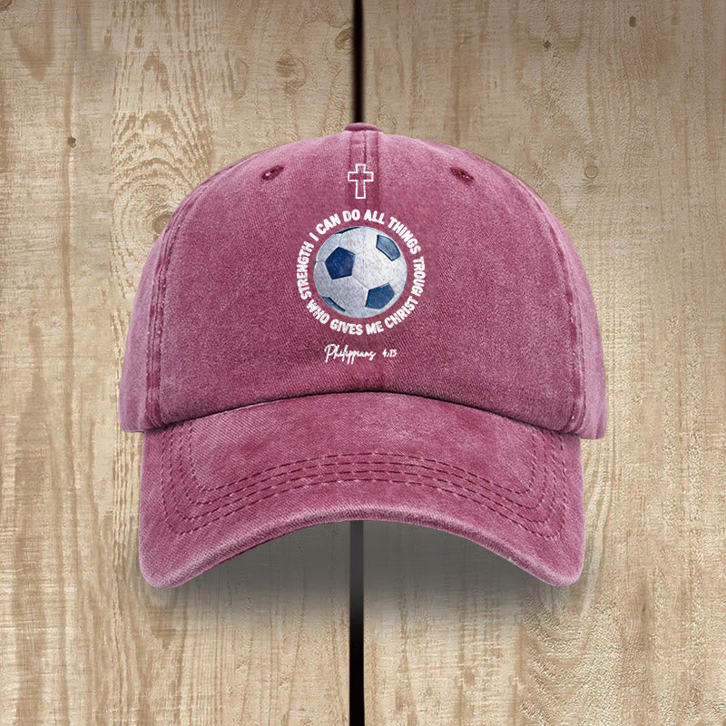 Christianartworkshop Todo lo puedo en Cristo que me fortalece. Fútbol. Filipenses 4:13. Gorra de béisbol lavada. - Vino tinto - image 11