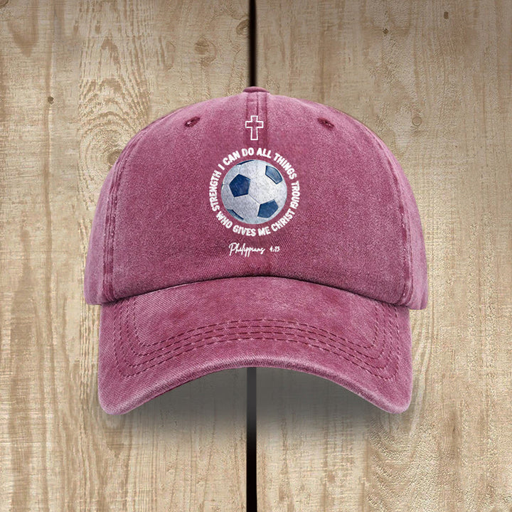 Christianartworkshop Todo lo puedo en Cristo que me fortalece. Fútbol. Filipenses 4:13. Gorra de béisbol lavada. - Vino tinto - image 11