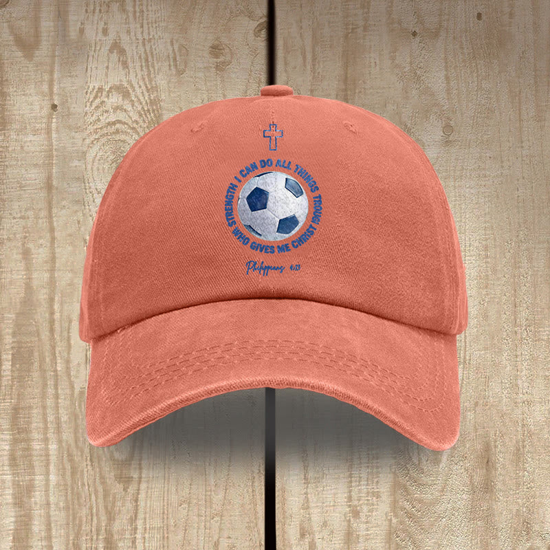 Christianartworkshop Todo lo puedo en Cristo que me fortalece. Fútbol. Filipenses 4:13. Gorra de béisbol lavada. - Naranja - image 12