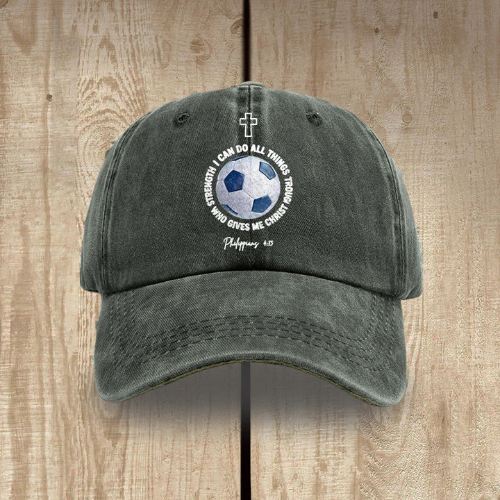 Christianartworkshop Todo lo puedo en Cristo que me fortalece. Fútbol. Filipenses 4:13. Gorra de béisbol lavada. - Verde militar - image 13