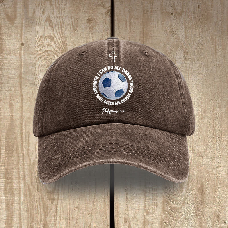 Christianartworkshop Todo lo puedo en Cristo que me fortalece. Fútbol. Filipenses 4:13. Gorra de béisbol lavada. - Café - image 14