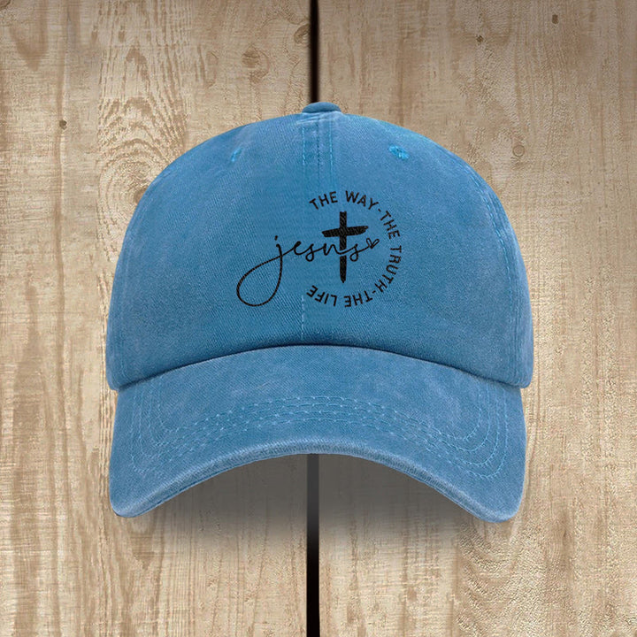 Christianartworkshop Gorra de béisbol lavada con la inscripción "Jesús El Camino La Verdad La Vida Cruz Círculo" - Azul - image 8